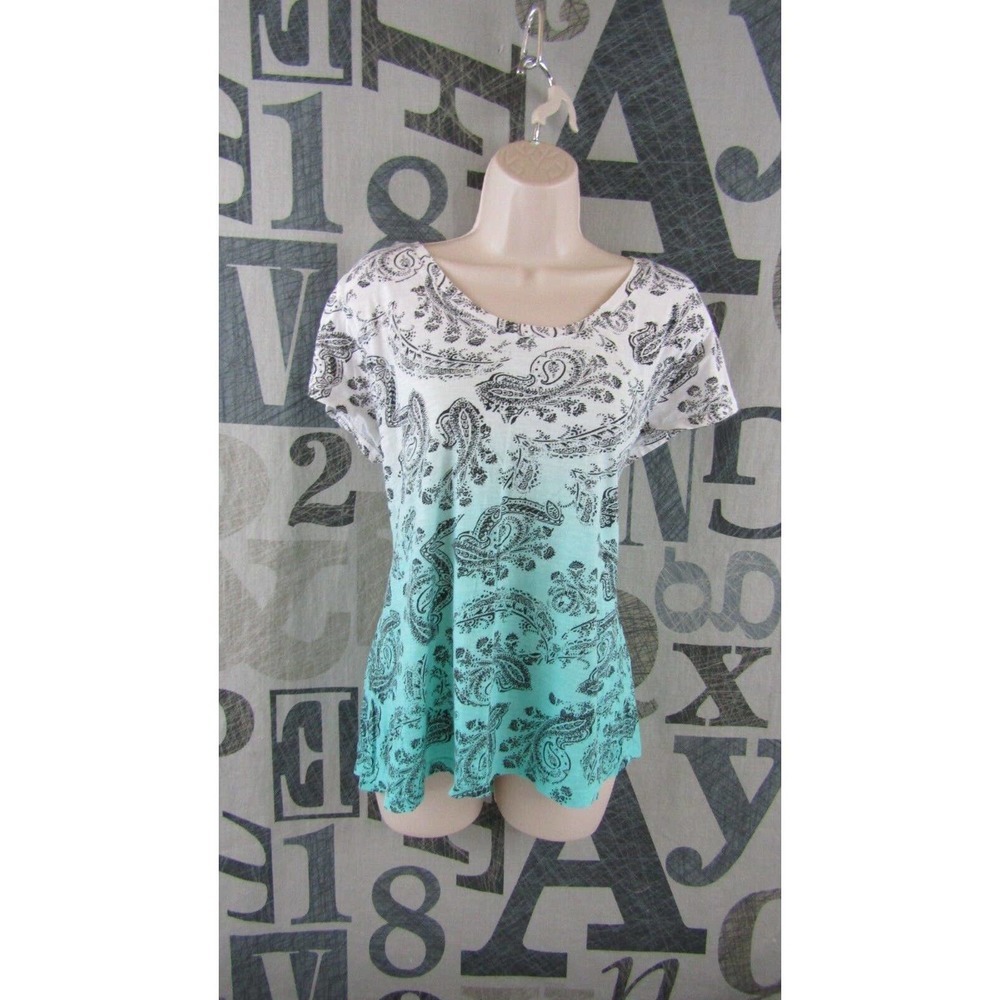 Style & Co. The Essential Tee Shirttail Green Paisley Women XL Knit Top Stretch